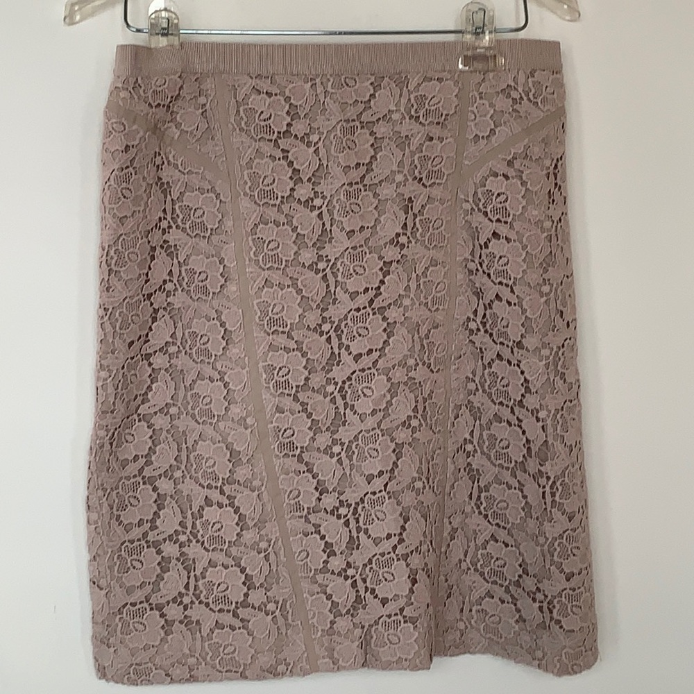Ann Taylor Mauve A-Line Cotton Lace Overlay Skirt size 6